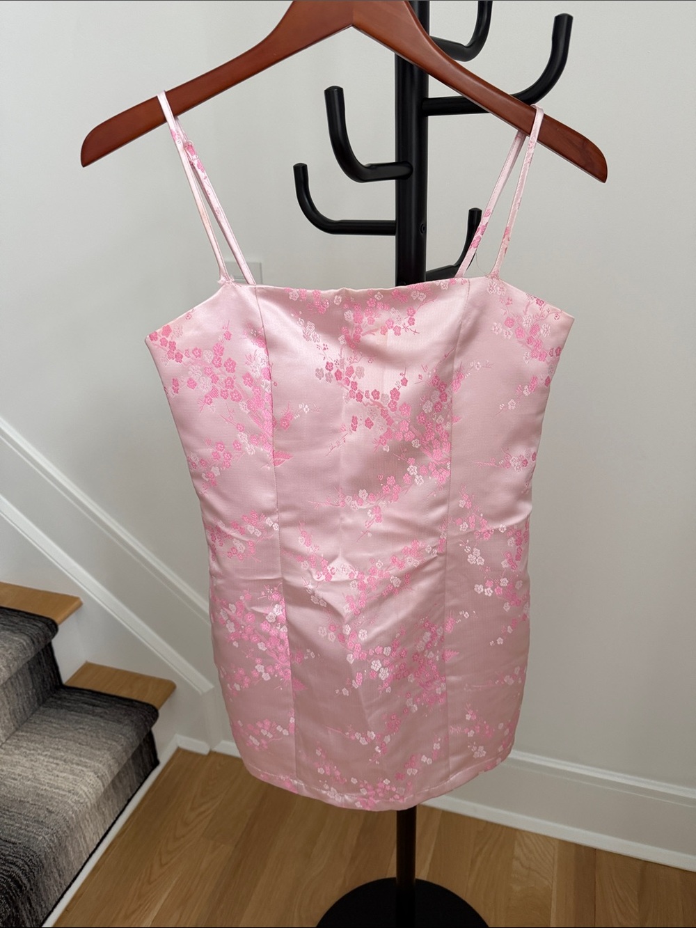 superdown Pink Floral Satin Slip Dress